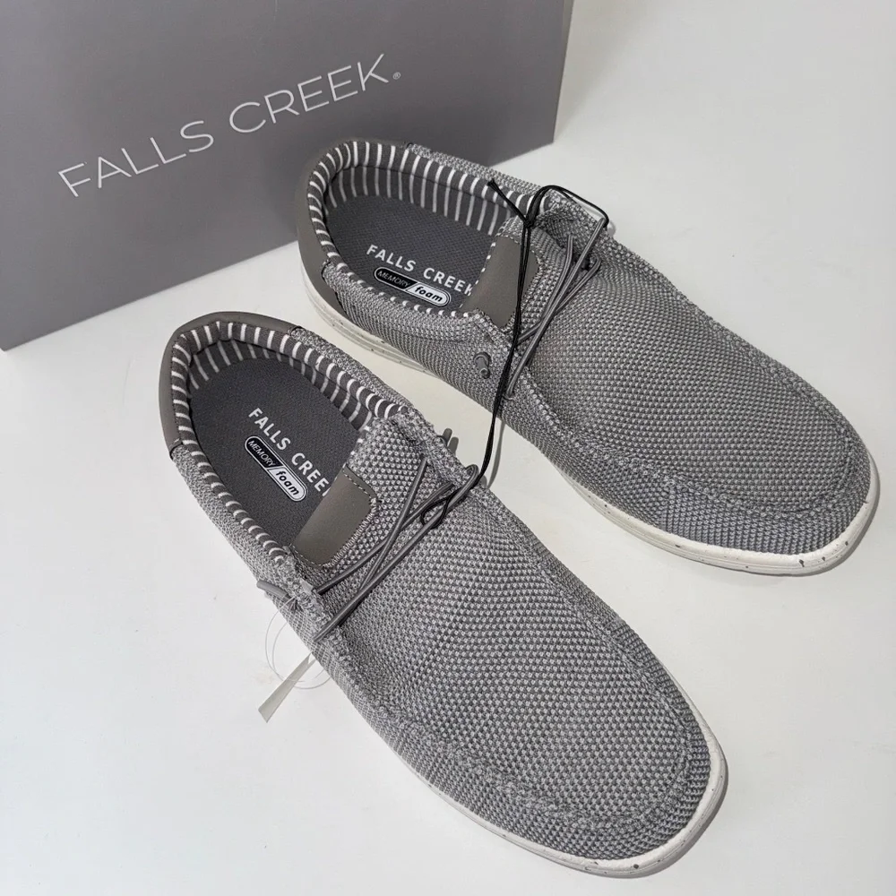FALLS CREEK $45 Mens 11 Gray White Enzo Slip On Casual Memory Foam Shoes Box#27